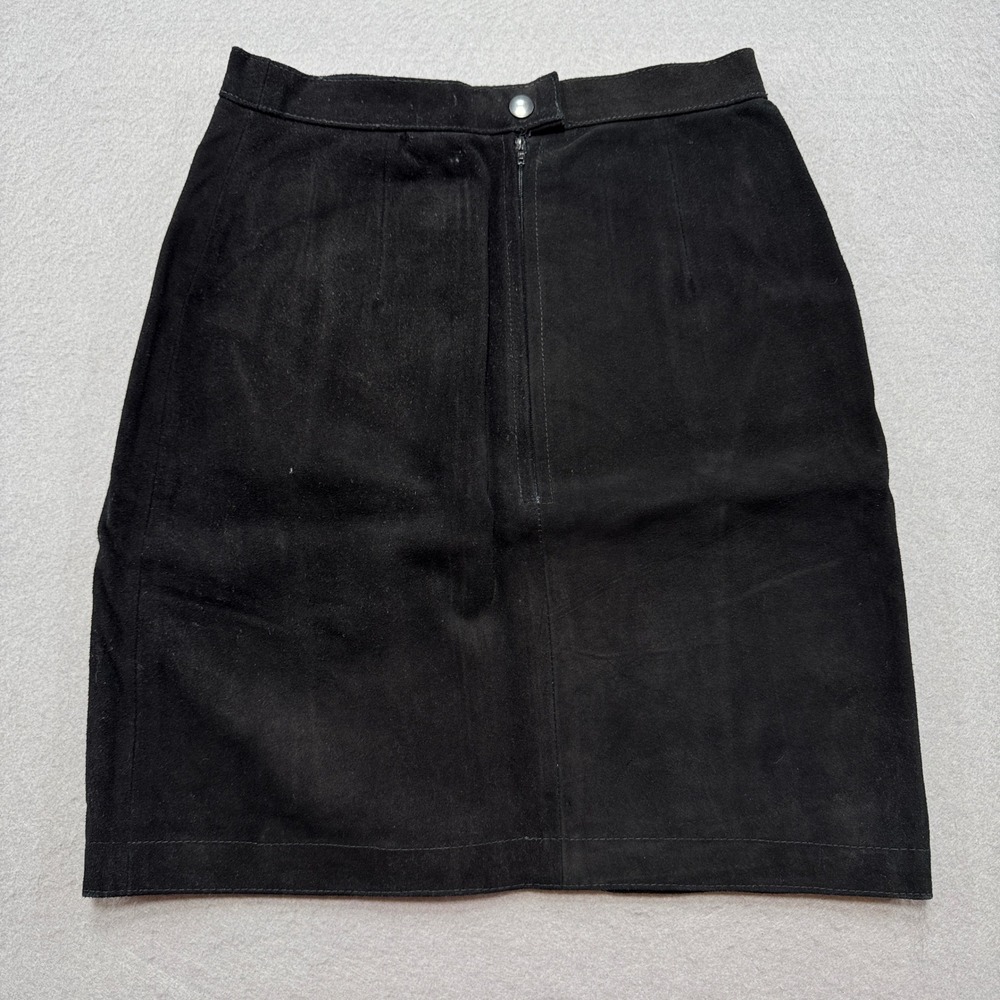 Vintage Mona Mode Suede Skirt Women's 8 Black Mini Pencil Zip‎ Genuine Leather